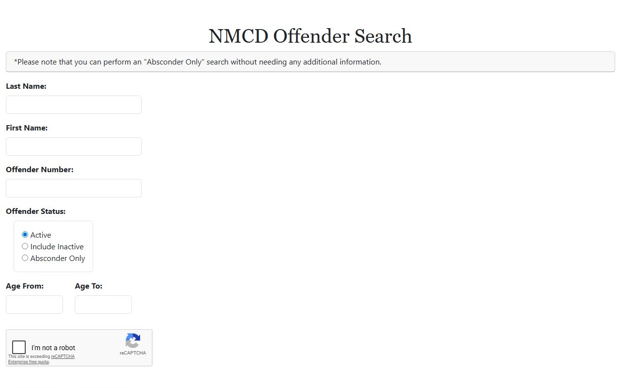 Lea County arrest records NMCD offender search form