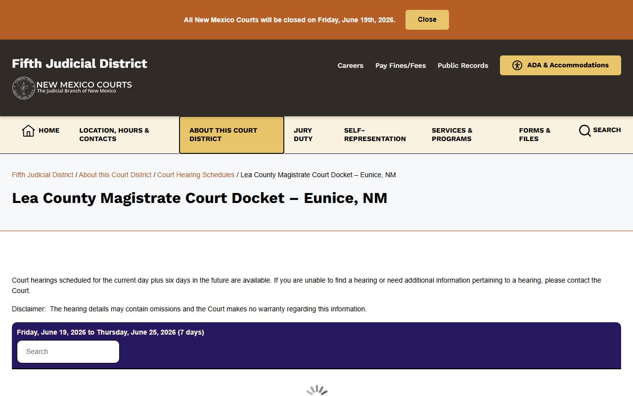 Lea County court dockets Eunice Magistrate Court schedule