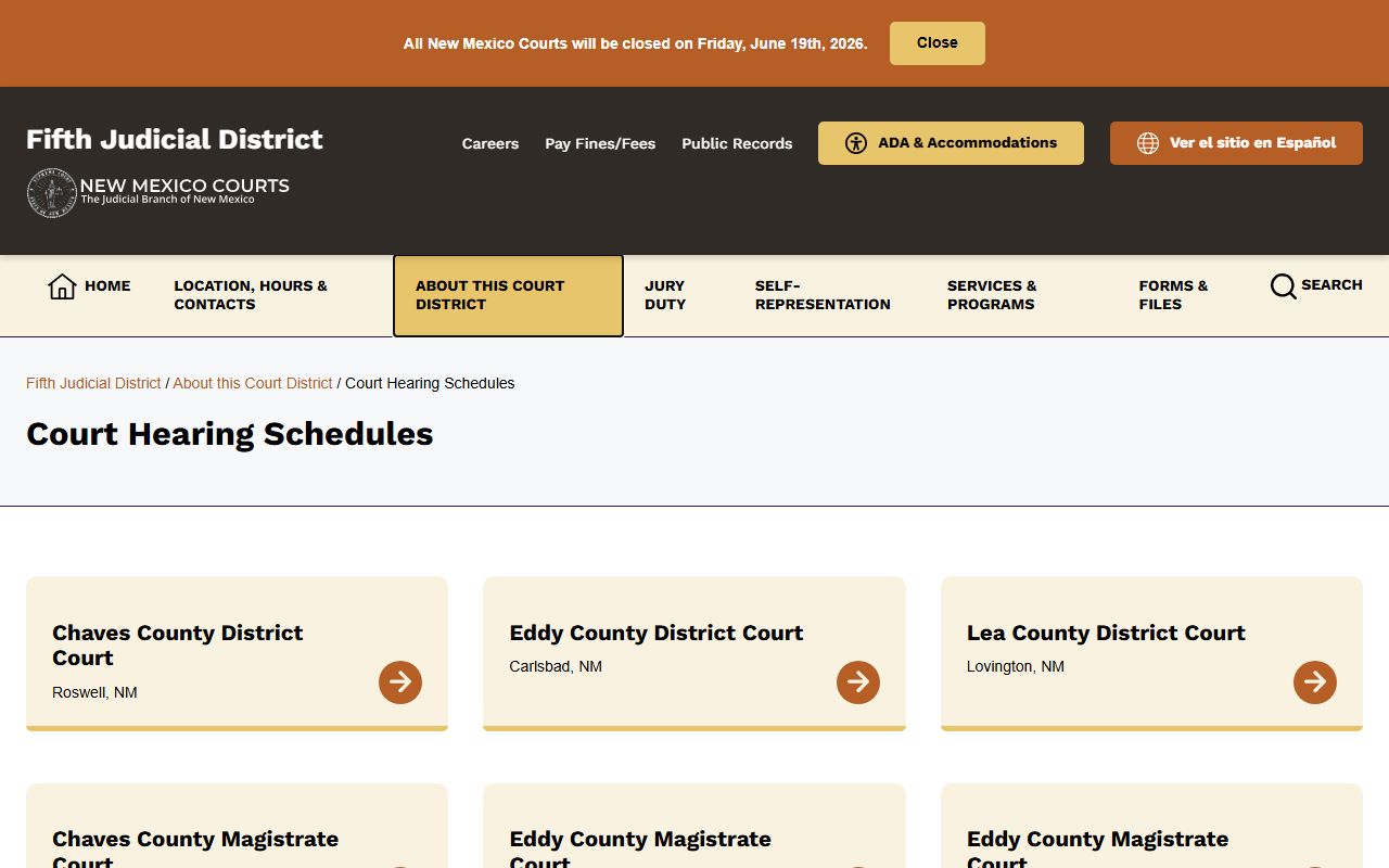 Lea County court dockets Fifth Judicial District docket index