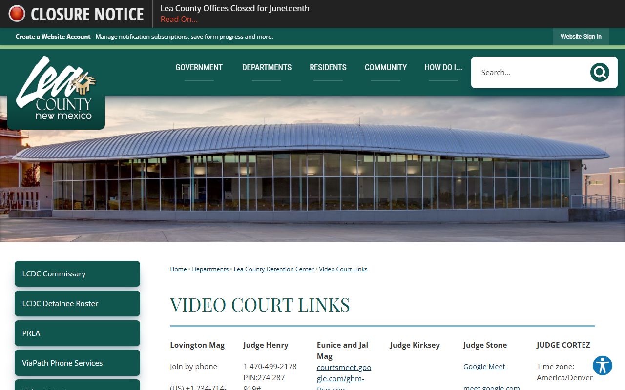 Lea County court dockets video court links