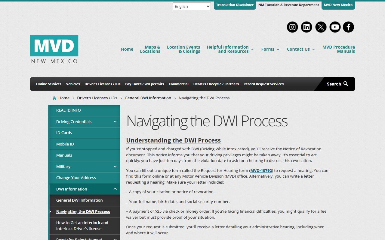 Lea County criminal court records New Mexico MVD DWI guidance