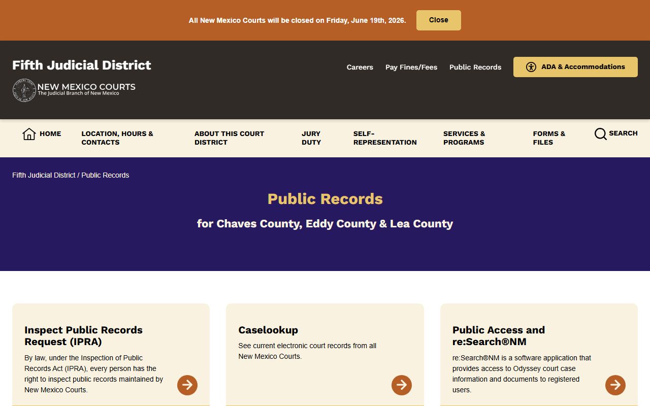 Lea County District Court records public records access page