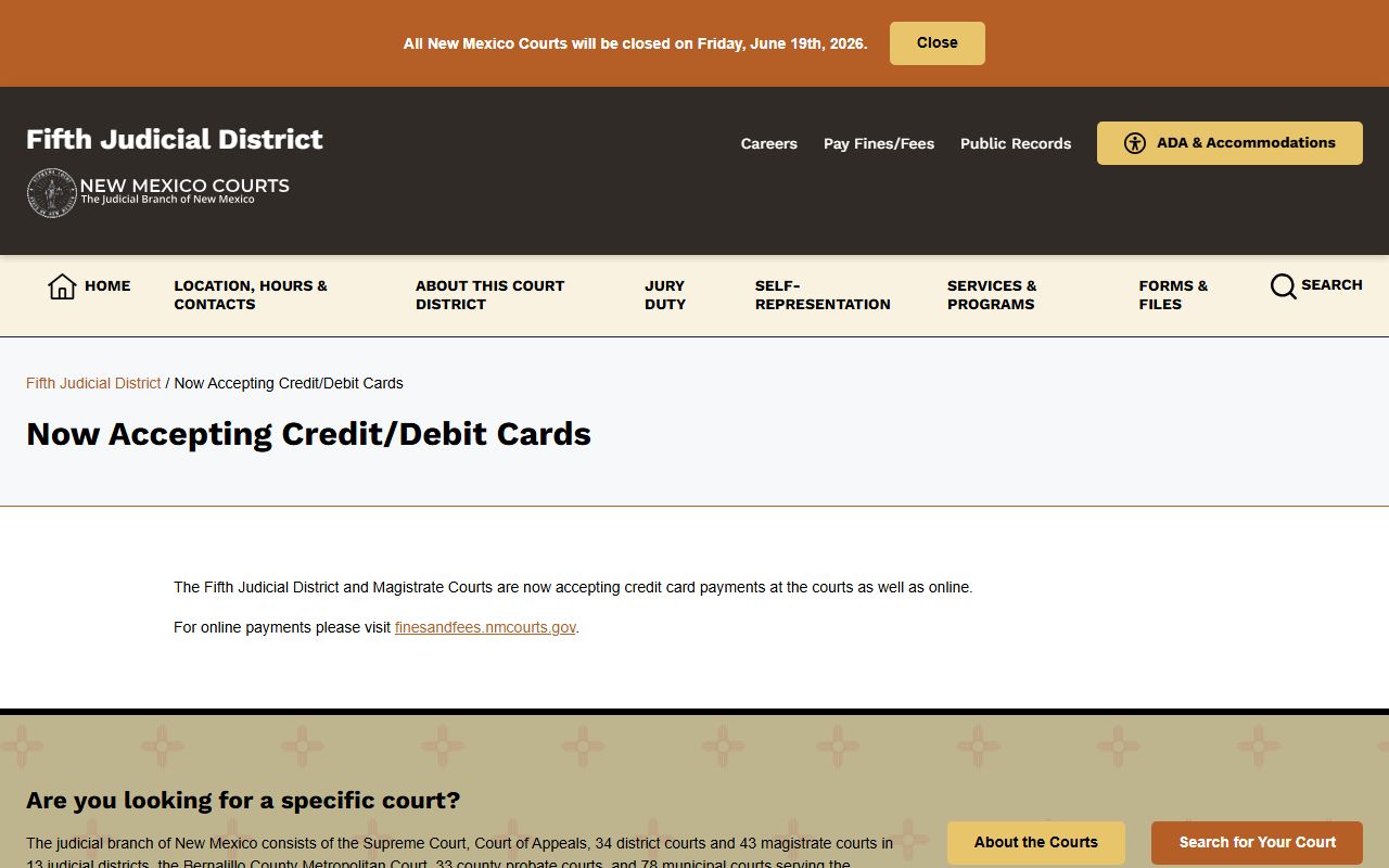 Lea County District Court records card payment notice