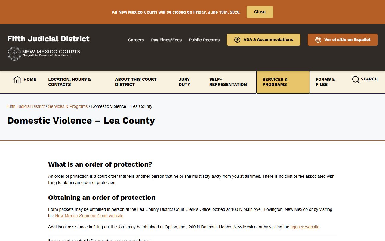Lea County District Court records domestic violence protection order information