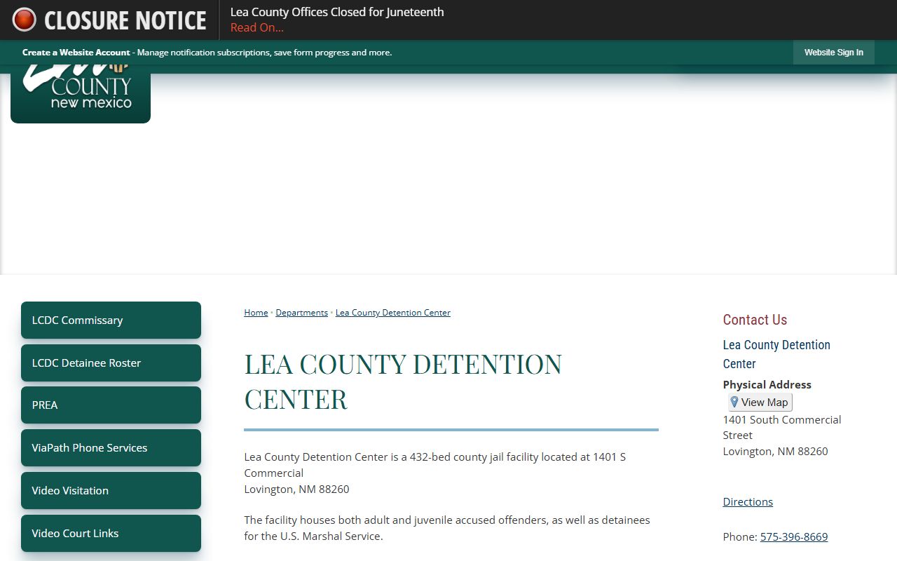 Lea County inmate records Detention Center overview