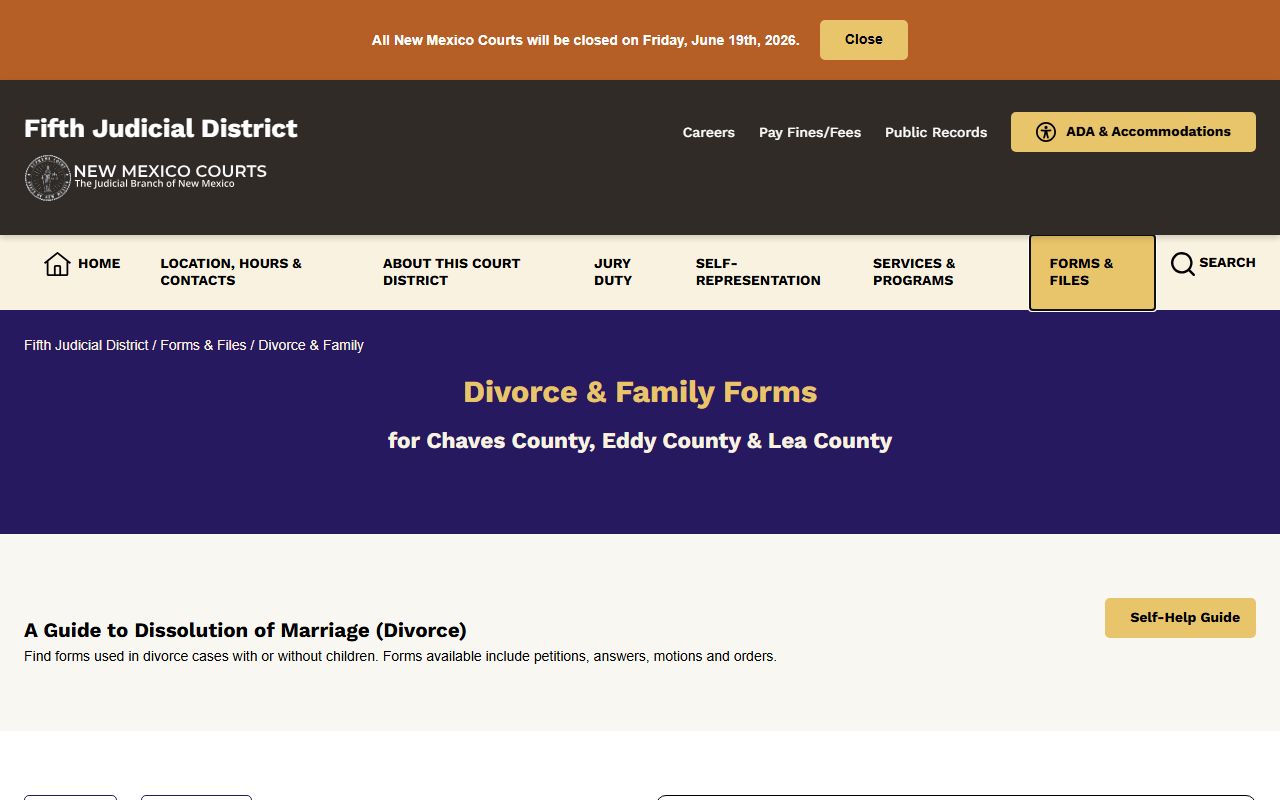 Lea County divorce records Fifth District forms page