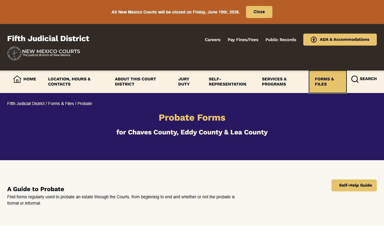 Lea County probate records Fifth District forms page