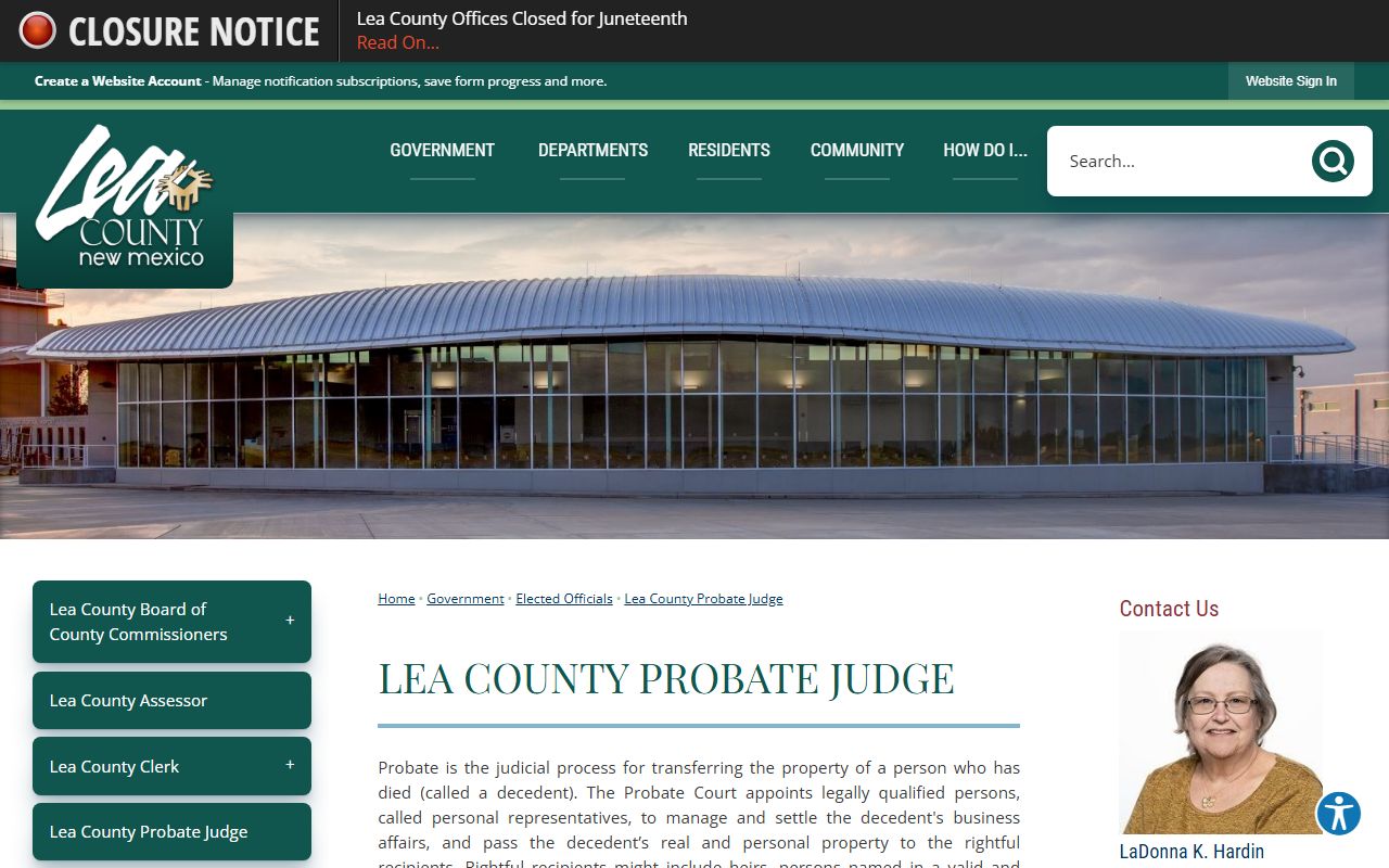 Lea County probate records Probate Judge page