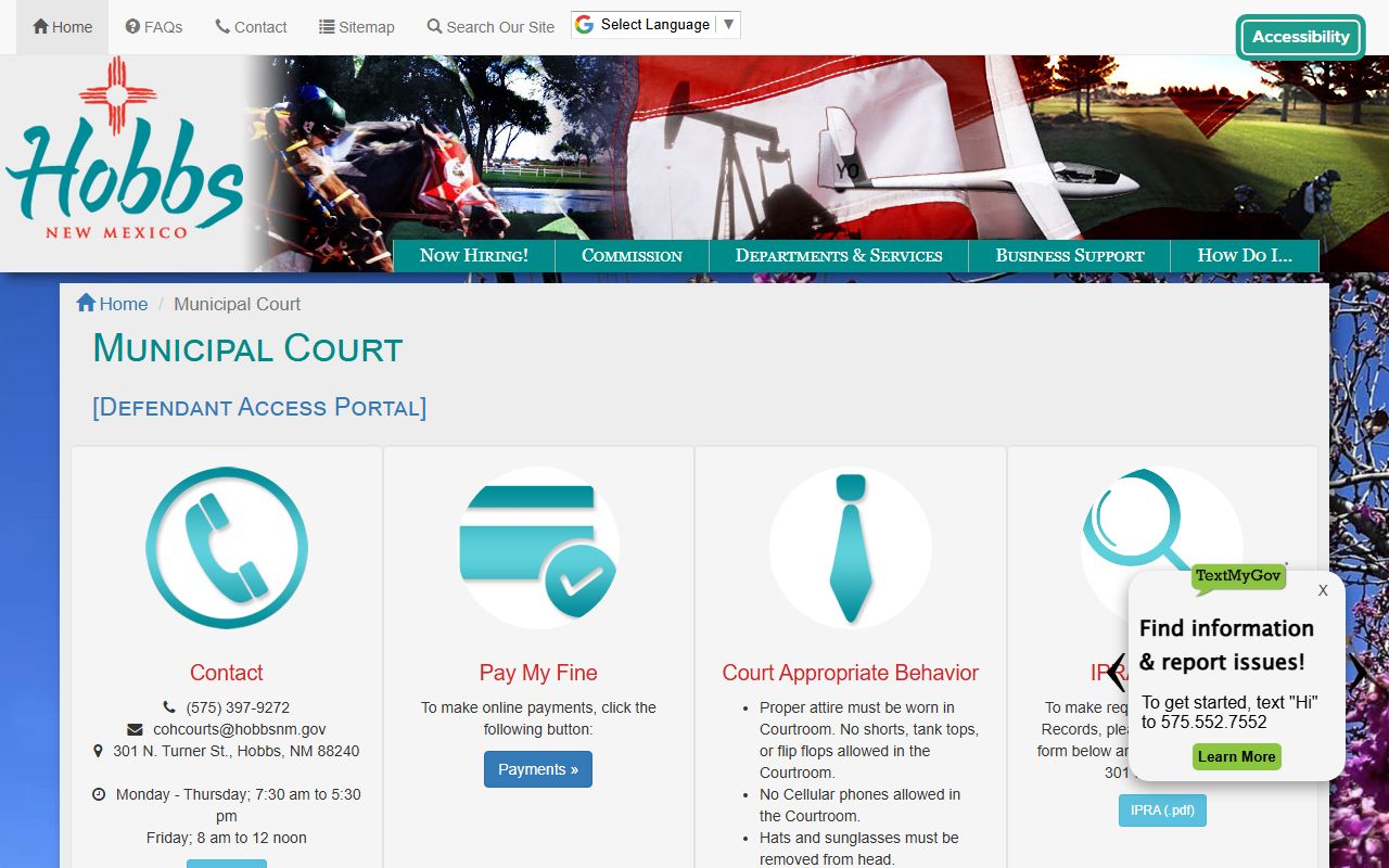 Lea County traffic court records Hobbs Municipal Court page
