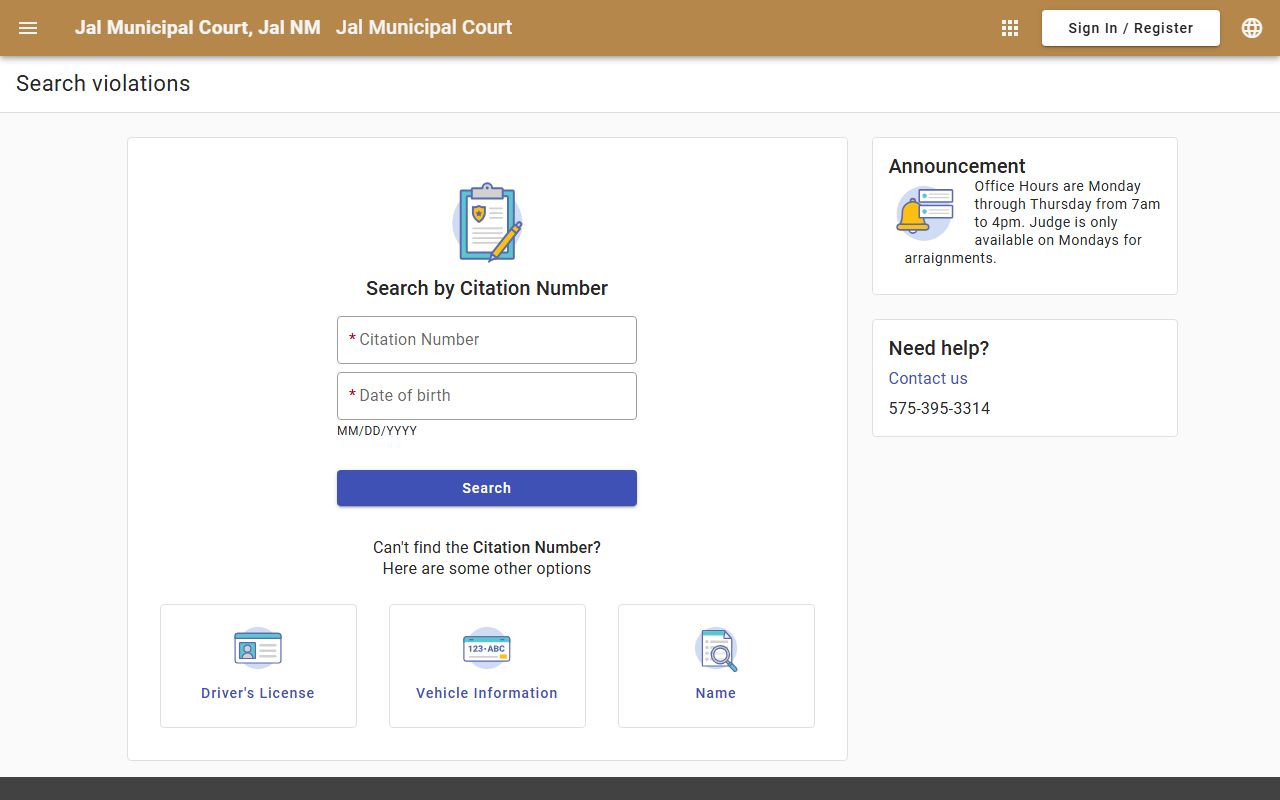 Lea County traffic court records Jal citation search portal